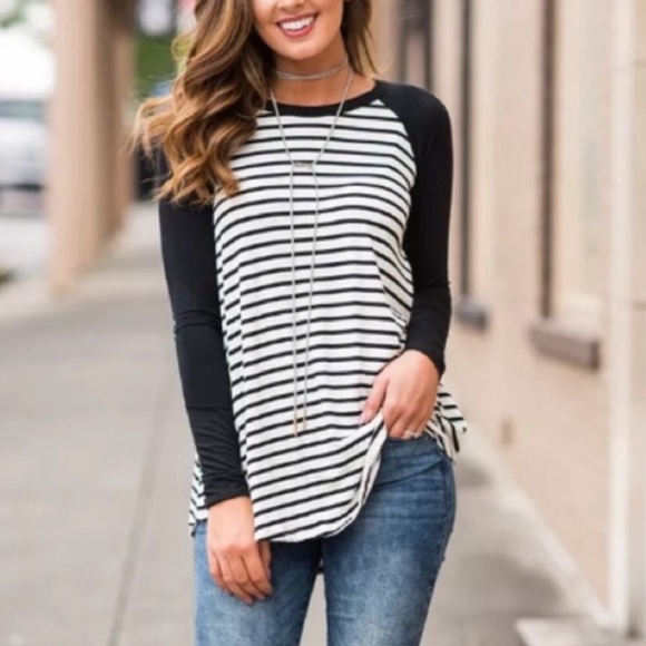 Tops - Striped Raglan Baseball Tee Tunic XXL